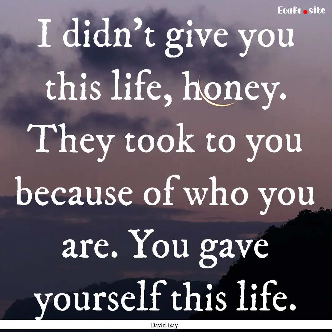 I didn't give you this life, honey. They.... : Quote by David Isay