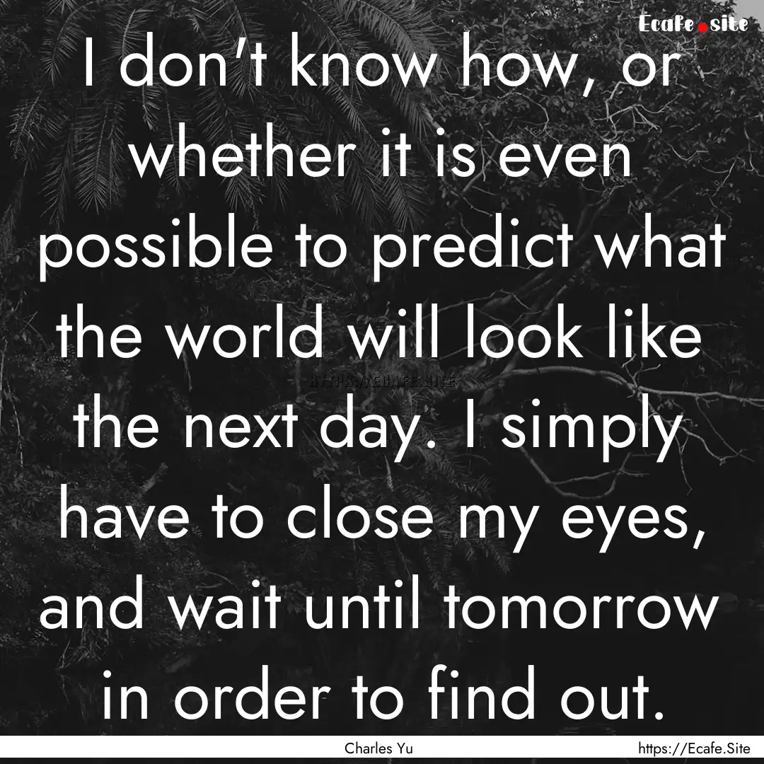 I don't know how, or whether it is even possible.... : Quote by Charles Yu