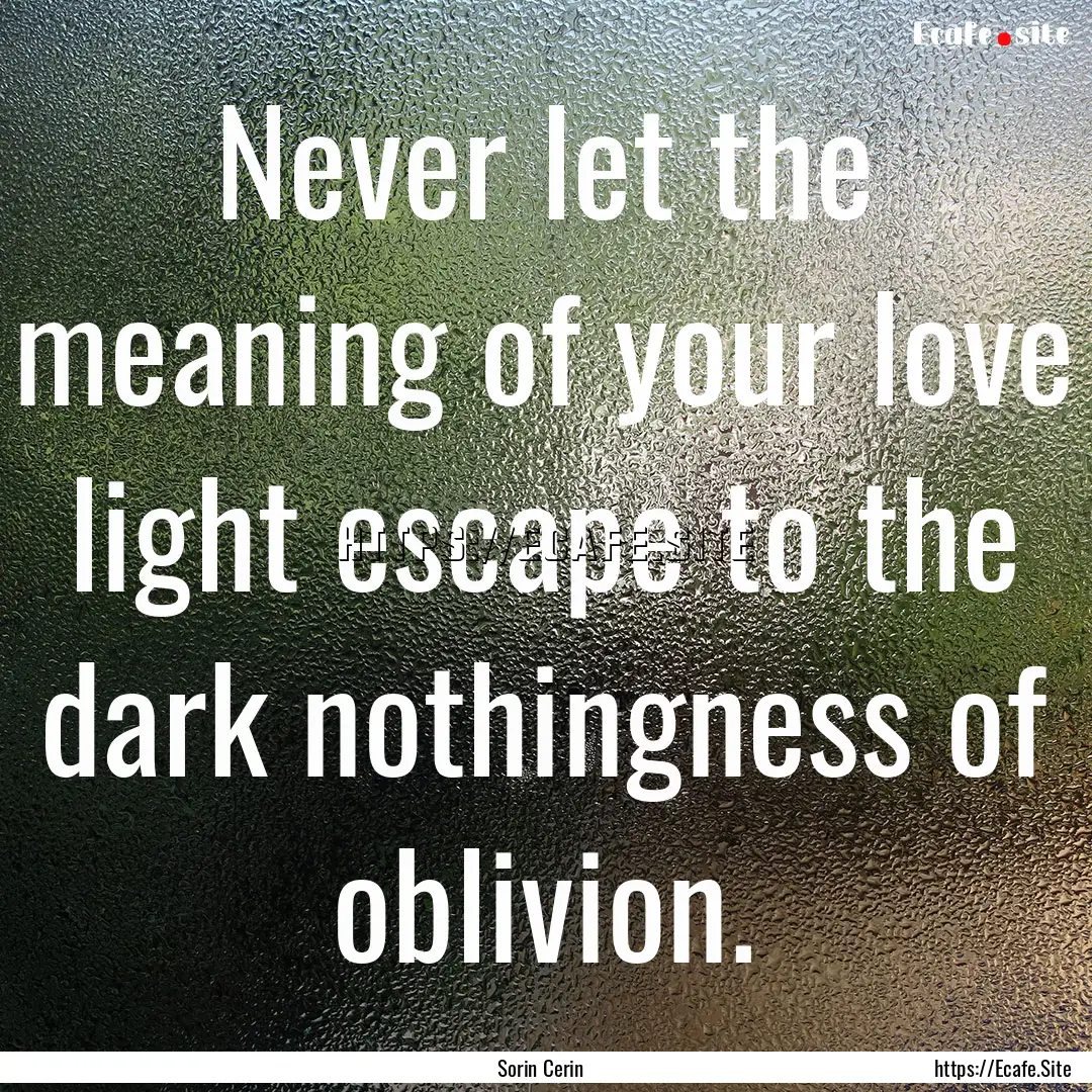 Never let the meaning of your love light.... : Quote by Sorin Cerin