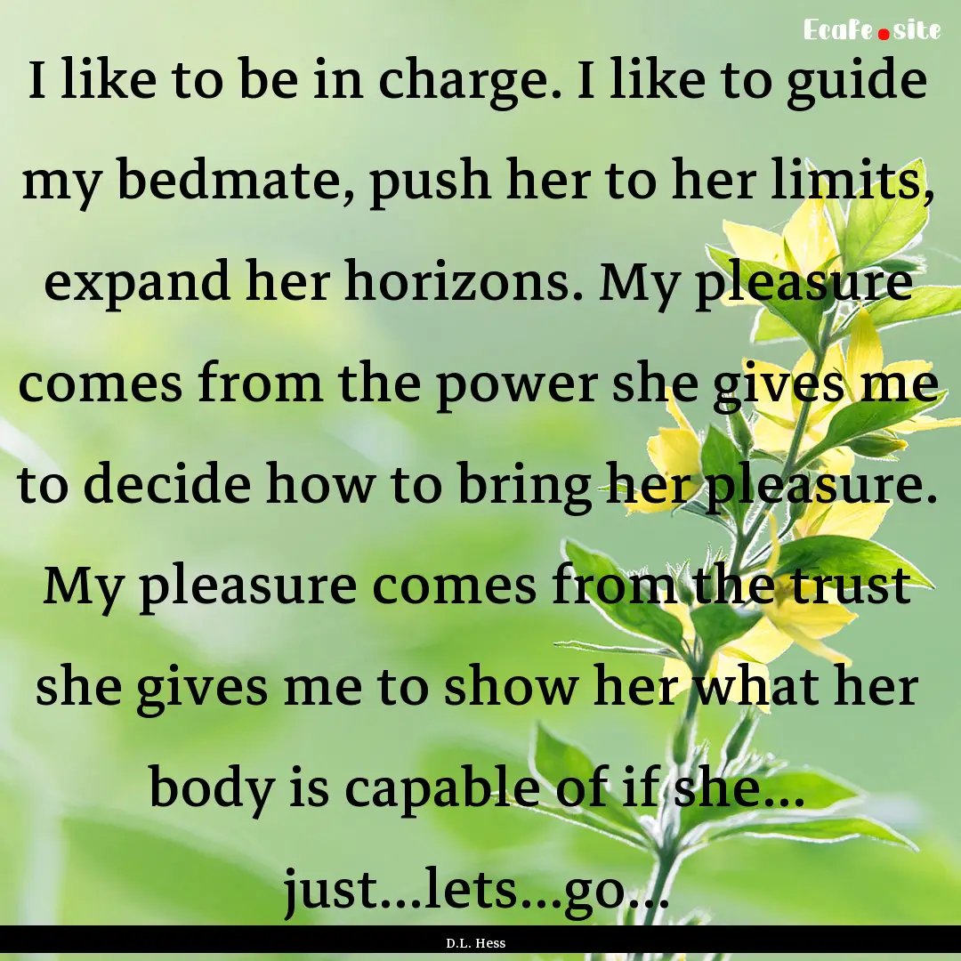 I like to be in charge. I like to guide my.... : Quote by D.L. Hess