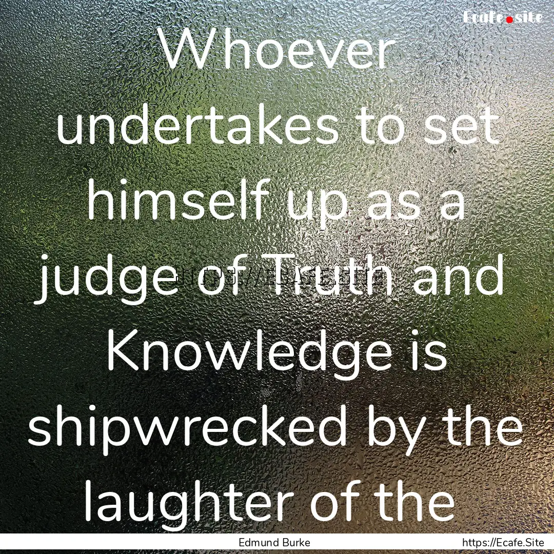 Whoever undertakes to set himself up as a.... : Quote by Edmund Burke