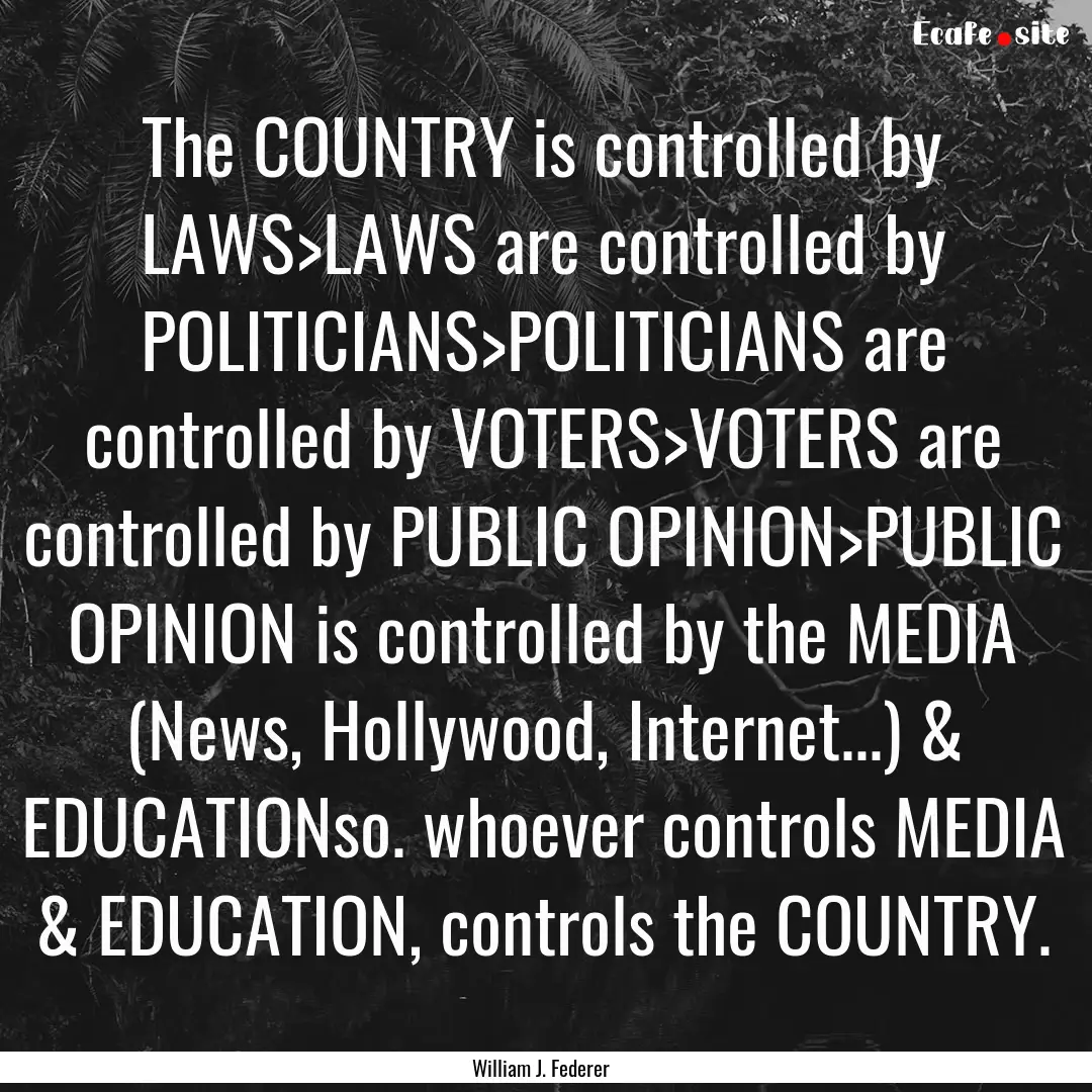 The COUNTRY is controlled by LAWS>LAWS are.... : Quote by William J. Federer