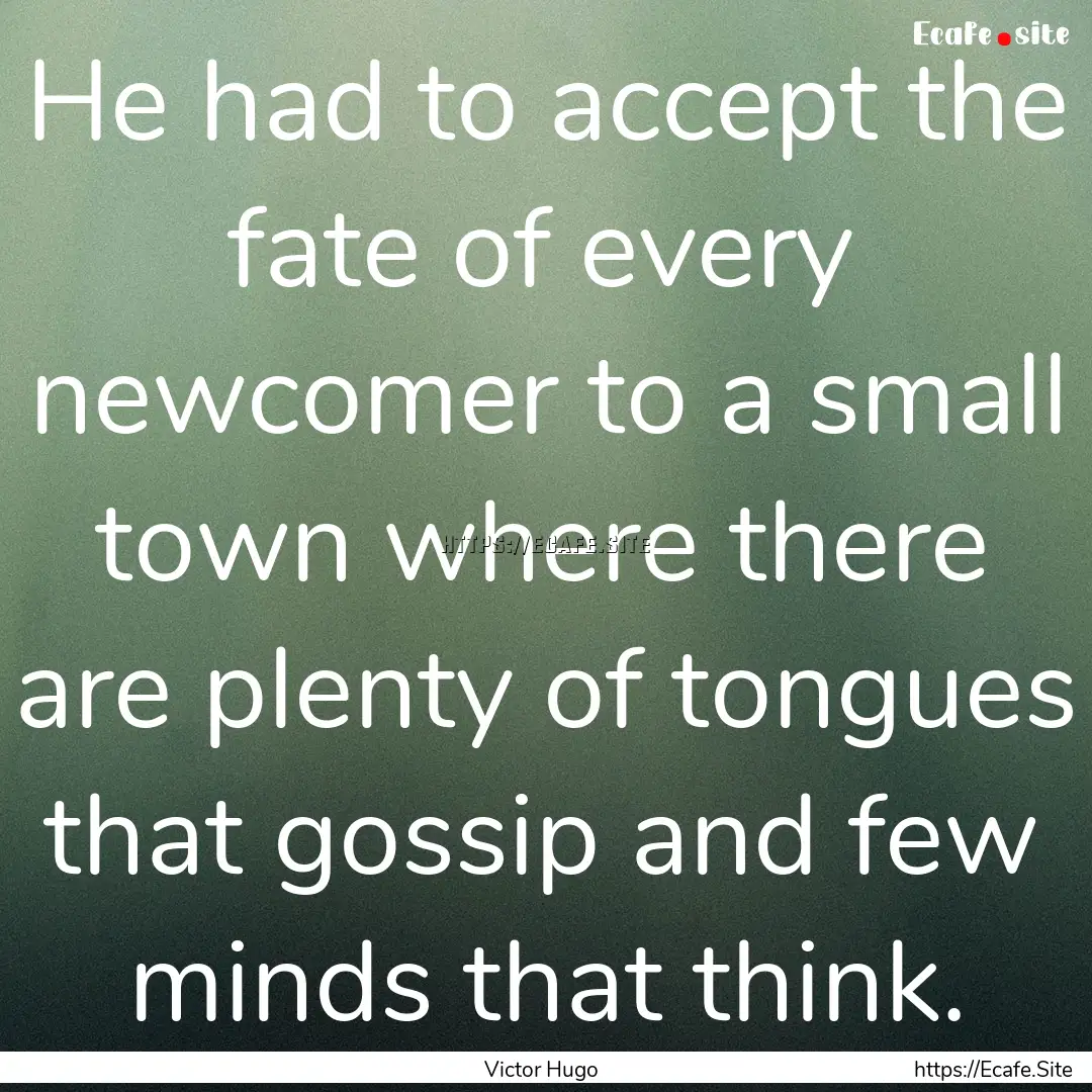 He had to accept the fate of every newcomer.... : Quote by Victor Hugo