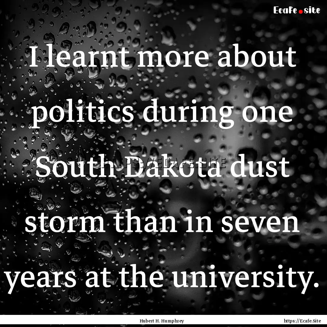 I learnt more about politics during one South.... : Quote by Hubert H. Humphrey