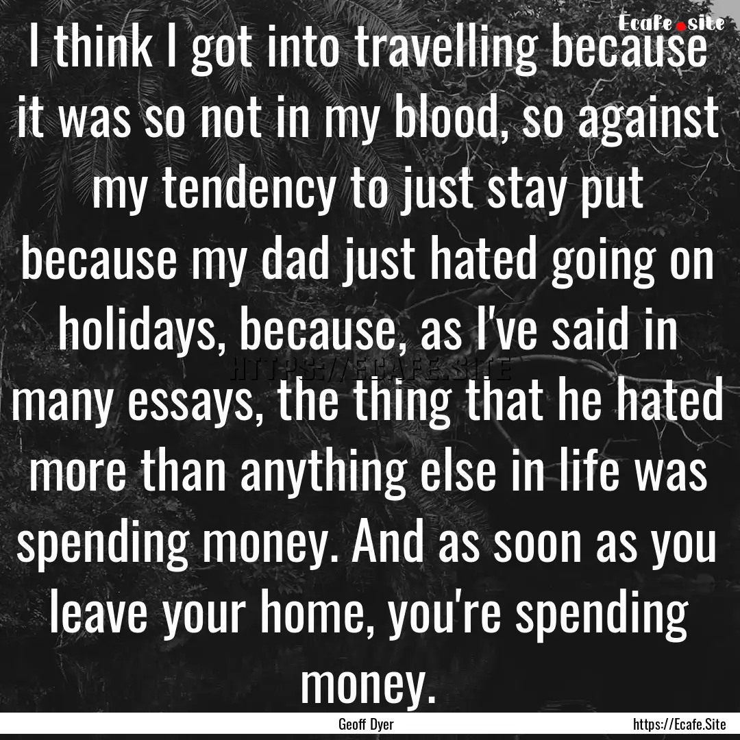 I think I got into travelling because it.... : Quote by Geoff Dyer