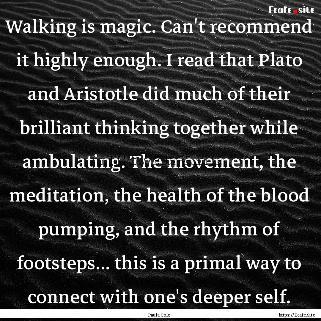 Walking is magic. Can't recommend it highly.... : Quote by Paula Cole