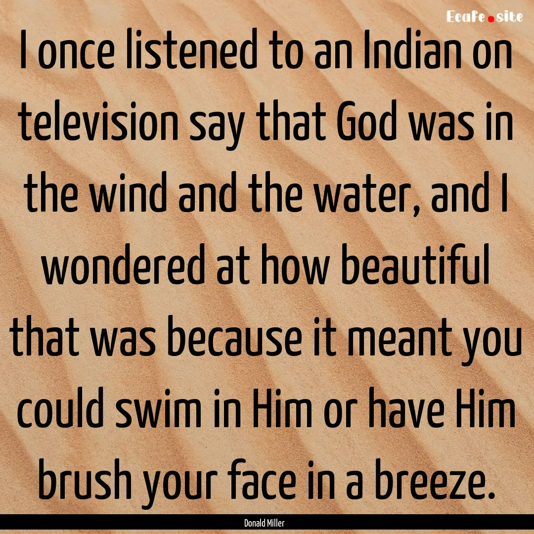 I once listened to an Indian on television.... : Quote by Donald Miller