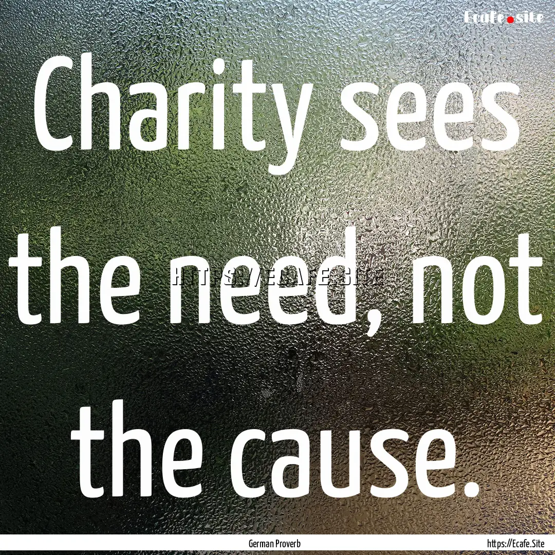 Charity sees the need, not the cause. : Quote by German Proverb