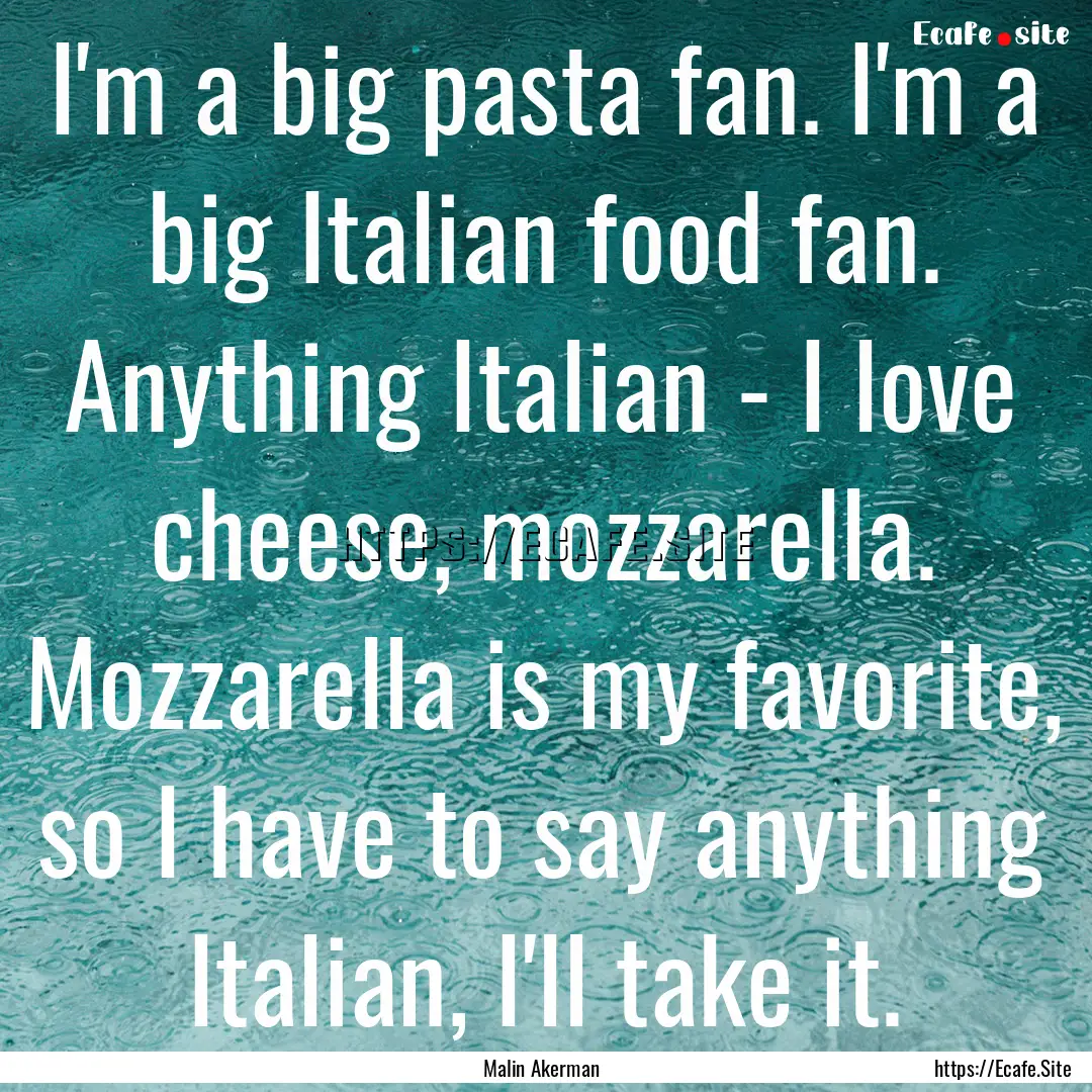 I'm a big pasta fan. I'm a big Italian food.... : Quote by Malin Akerman