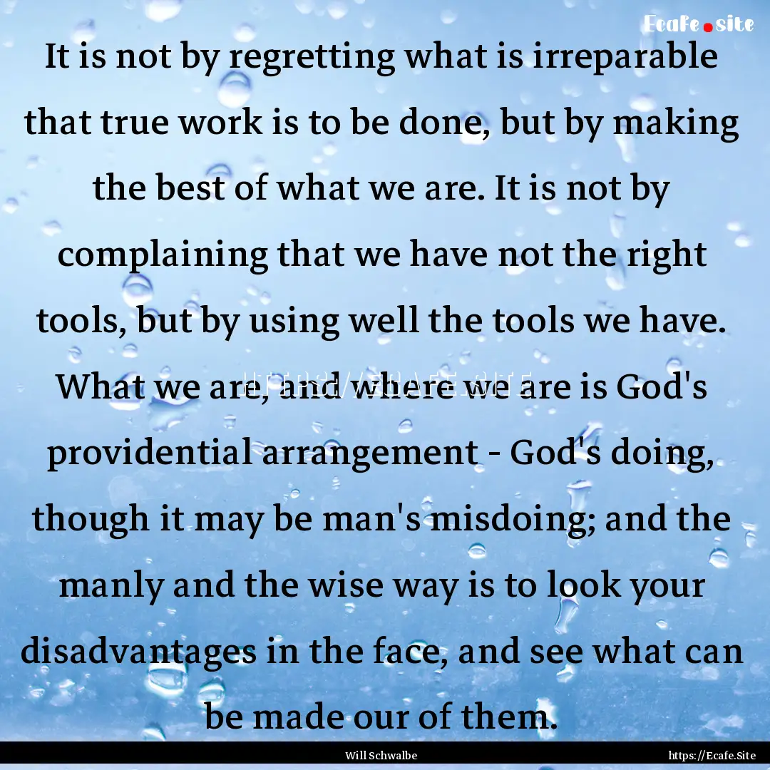 It is not by regretting what is irreparable.... : Quote by Will Schwalbe