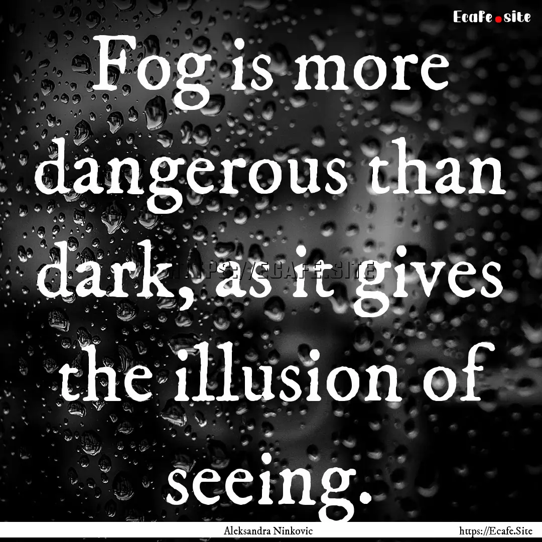 Fog is more dangerous than dark, as it gives.... : Quote by Aleksandra Ninkovic