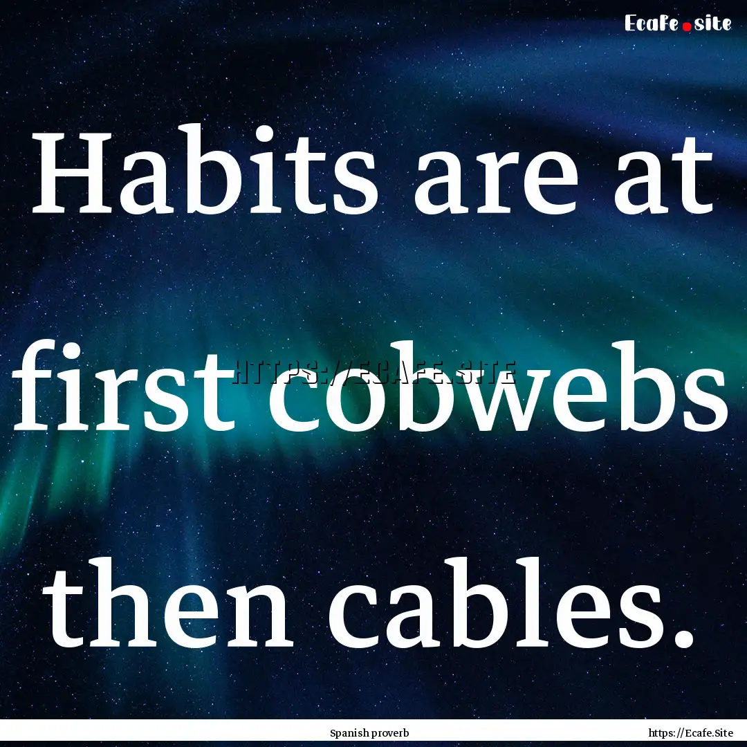 Habits are at first cobwebs then cables..... : Quote by Spanish proverb