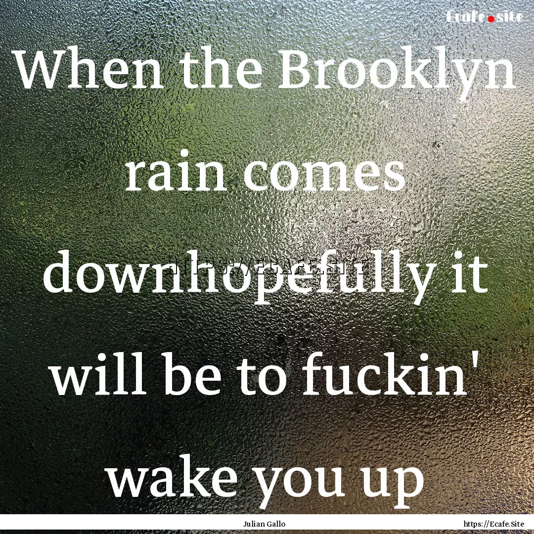 When the Brooklyn rain comes downhopefully.... : Quote by Julian Gallo