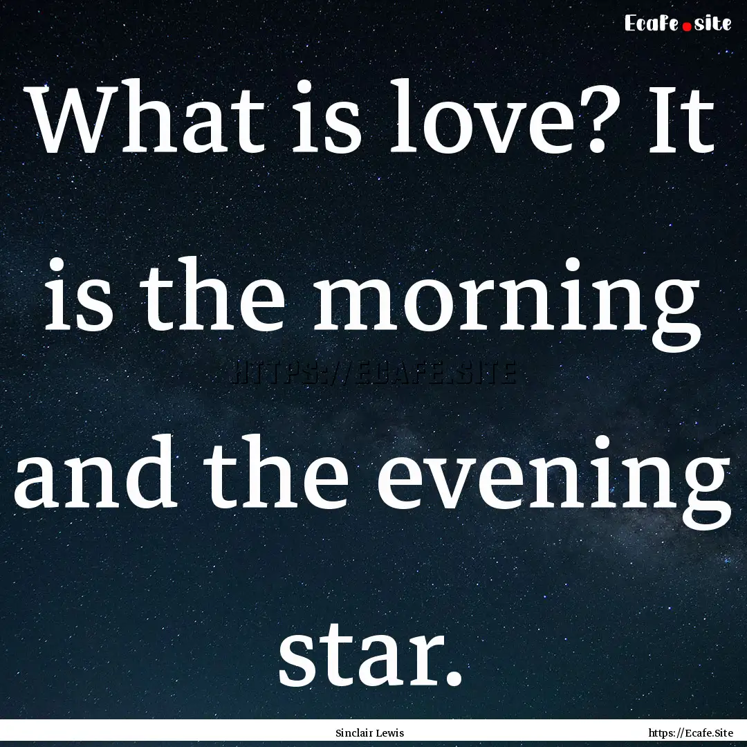 What is love? It is the morning and the evening.... : Quote by Sinclair Lewis