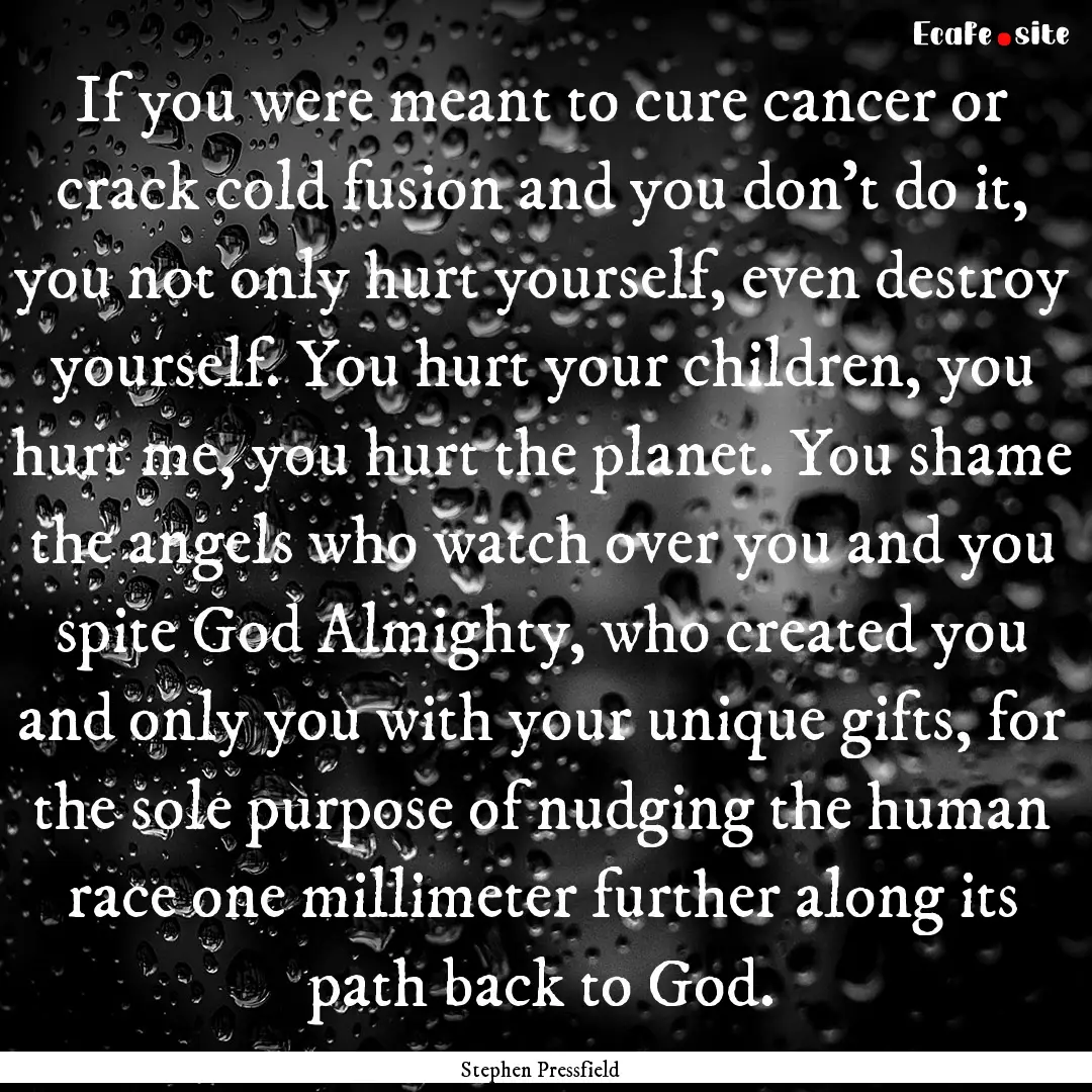 If you were meant to cure cancer or crack.... : Quote by Stephen Pressfield