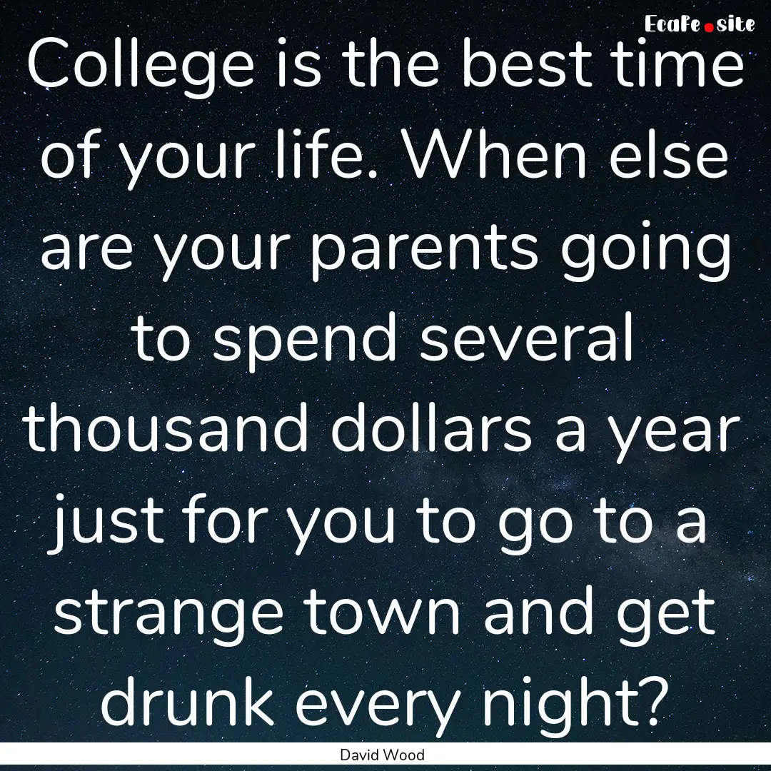 College is the best time of your life. When.... : Quote by David Wood