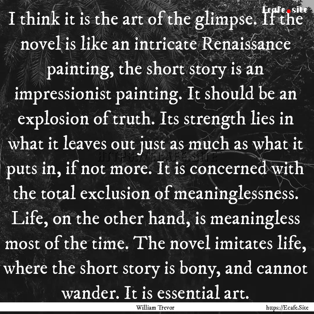 I think it is the art of the glimpse. If.... : Quote by William Trevor