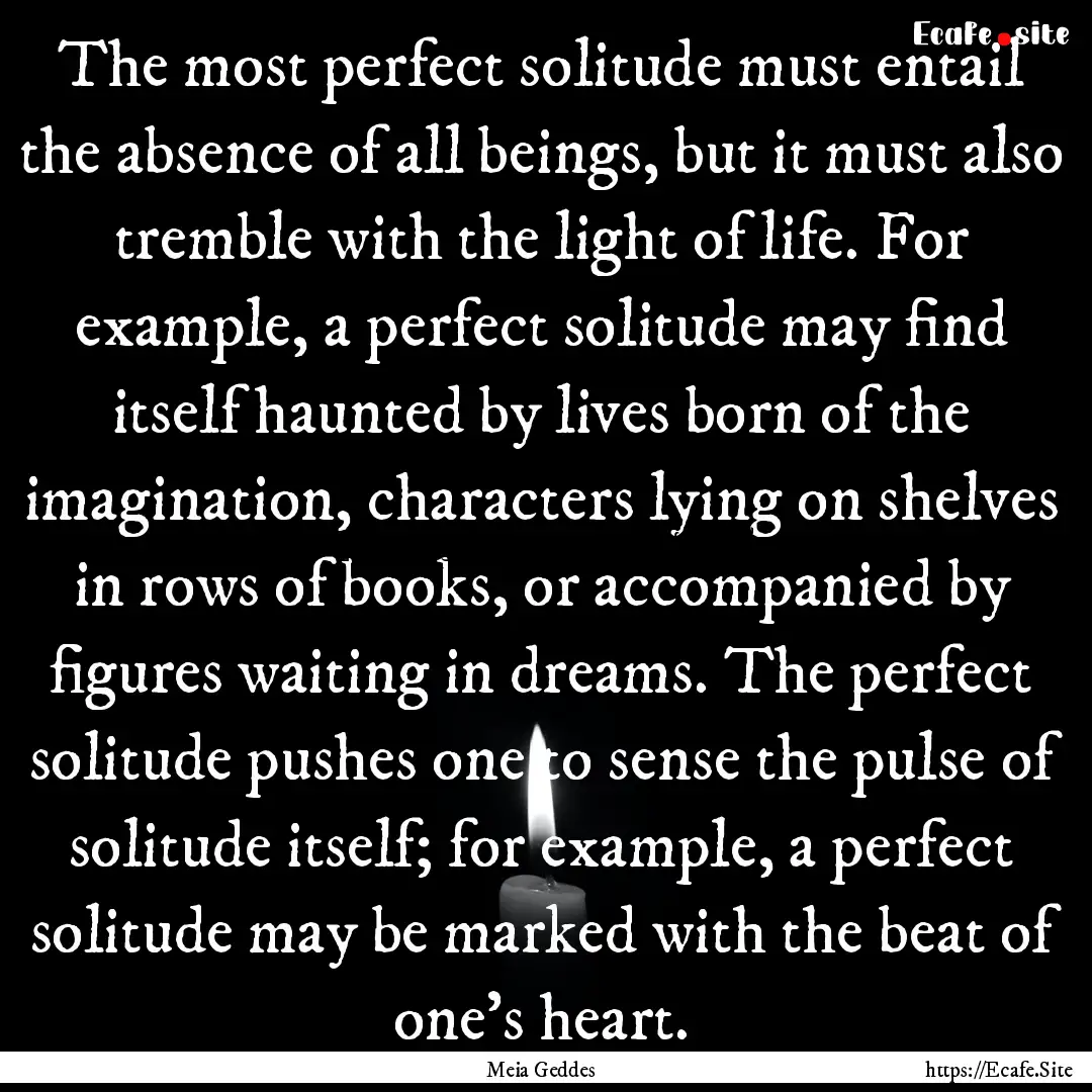 The most perfect solitude must entail the.... : Quote by Meia Geddes