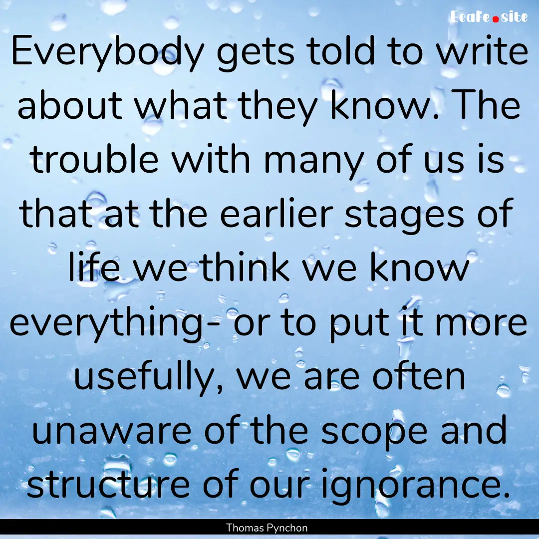 Everybody gets told to write about what they.... : Quote by Thomas Pynchon