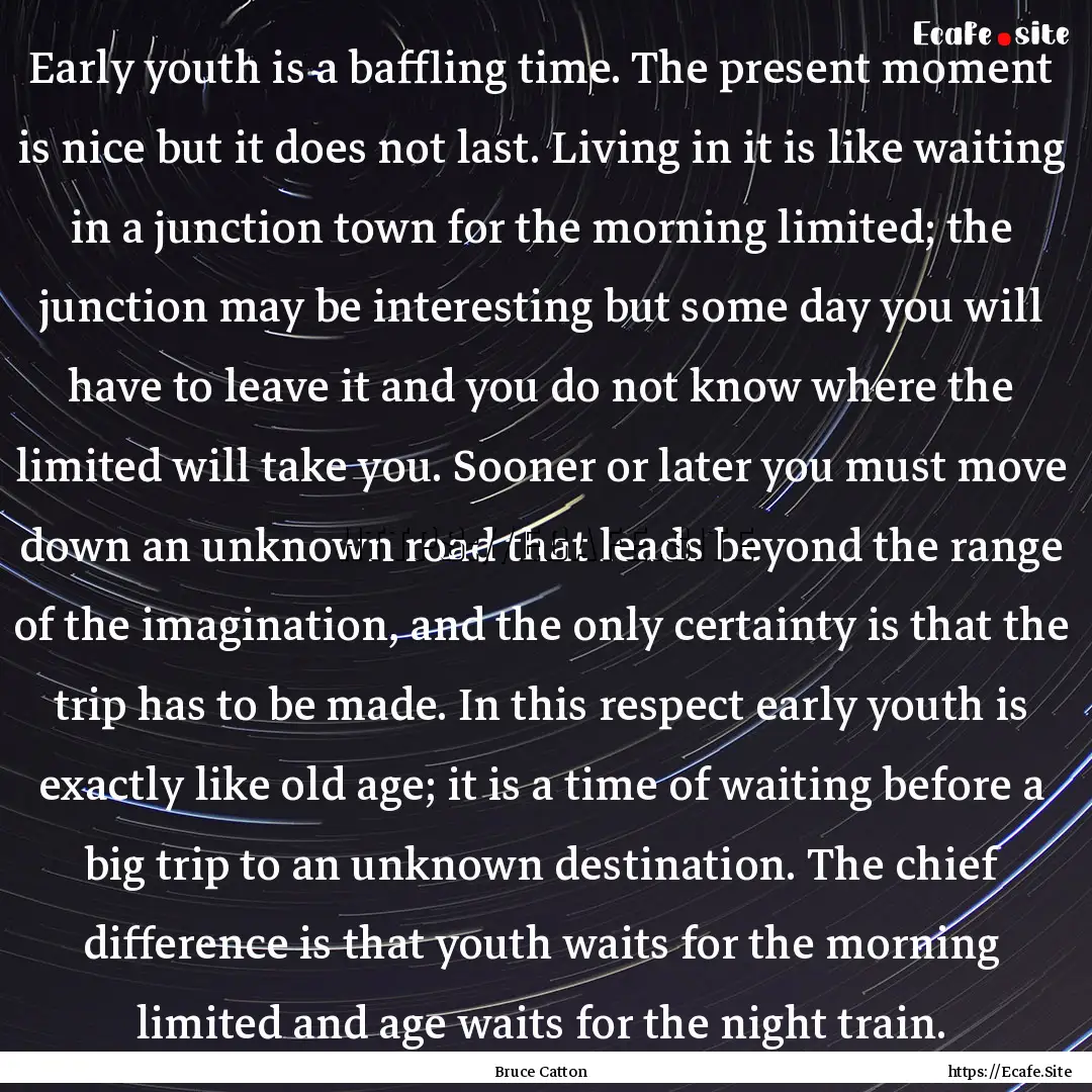 Early youth is a baffling time. The present.... : Quote by Bruce Catton