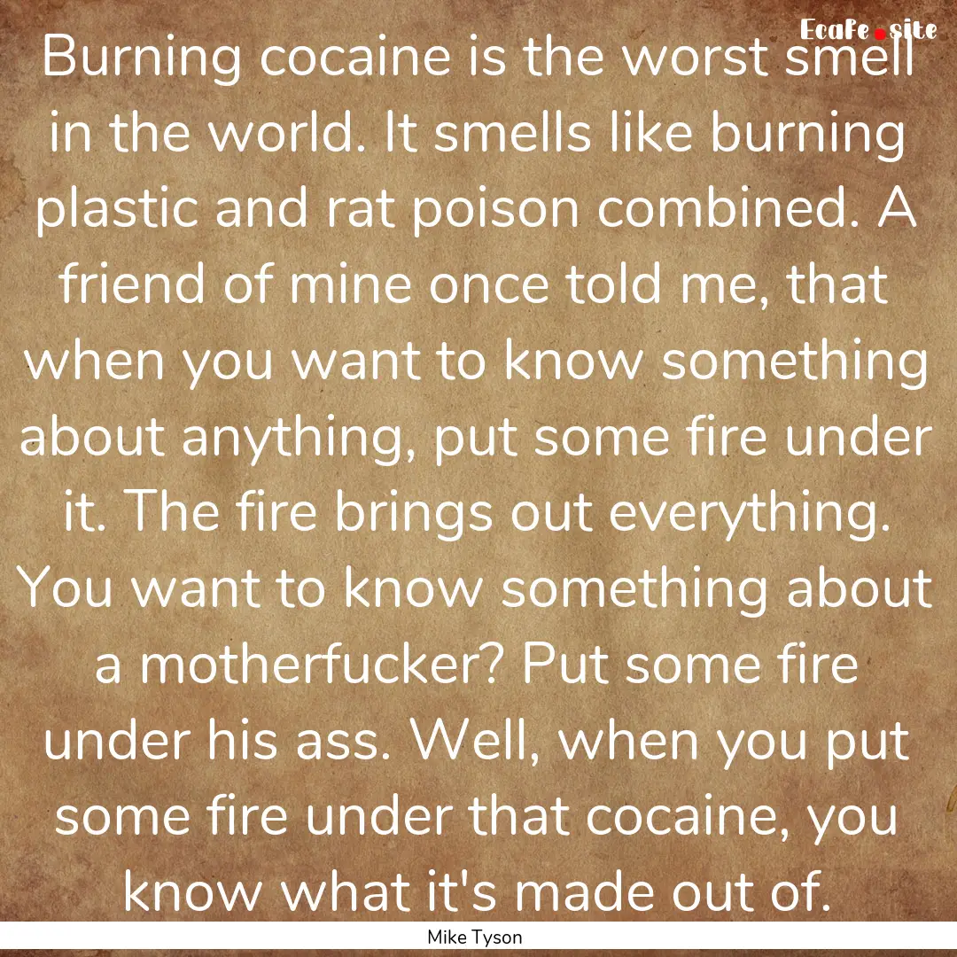 Burning cocaine is the worst smell in the.... : Quote by Mike Tyson