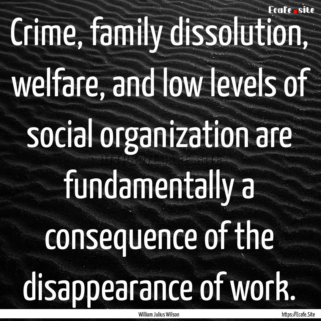 Crime, family dissolution, welfare, and low.... : Quote by William Julius Wilson