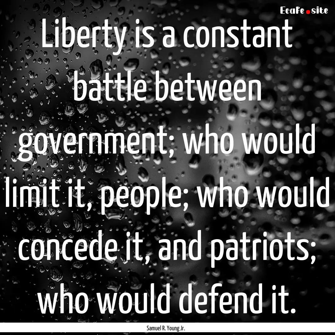 Liberty is a constant battle between government;.... : Quote by Samuel R. Young Jr.