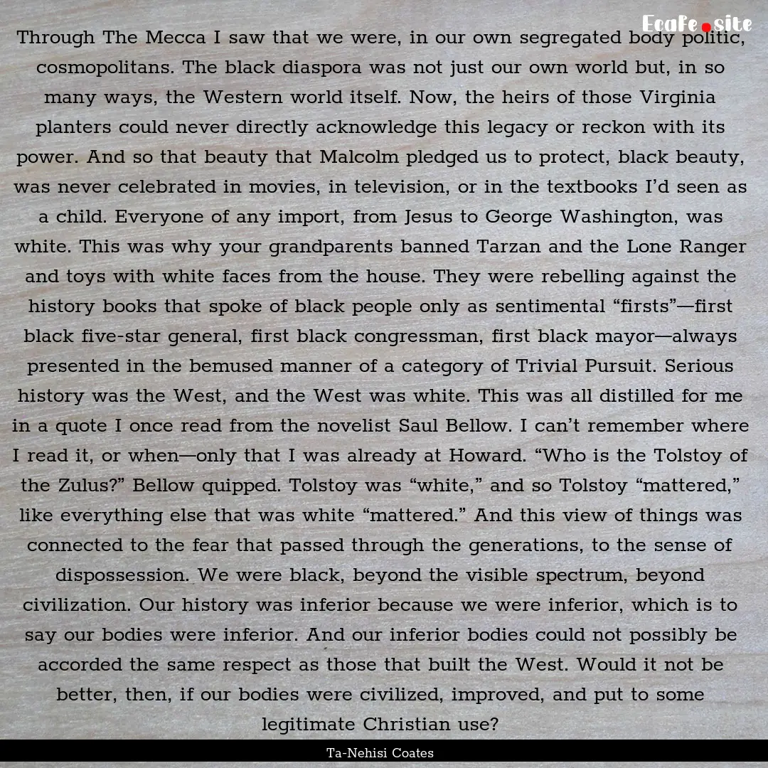 Through The Mecca I saw that we were, in.... : Quote by Ta-Nehisi Coates