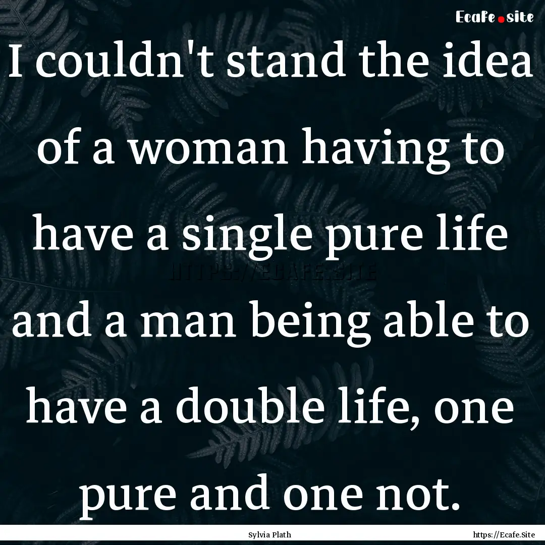 I couldn't stand the idea of a woman having.... : Quote by Sylvia Plath