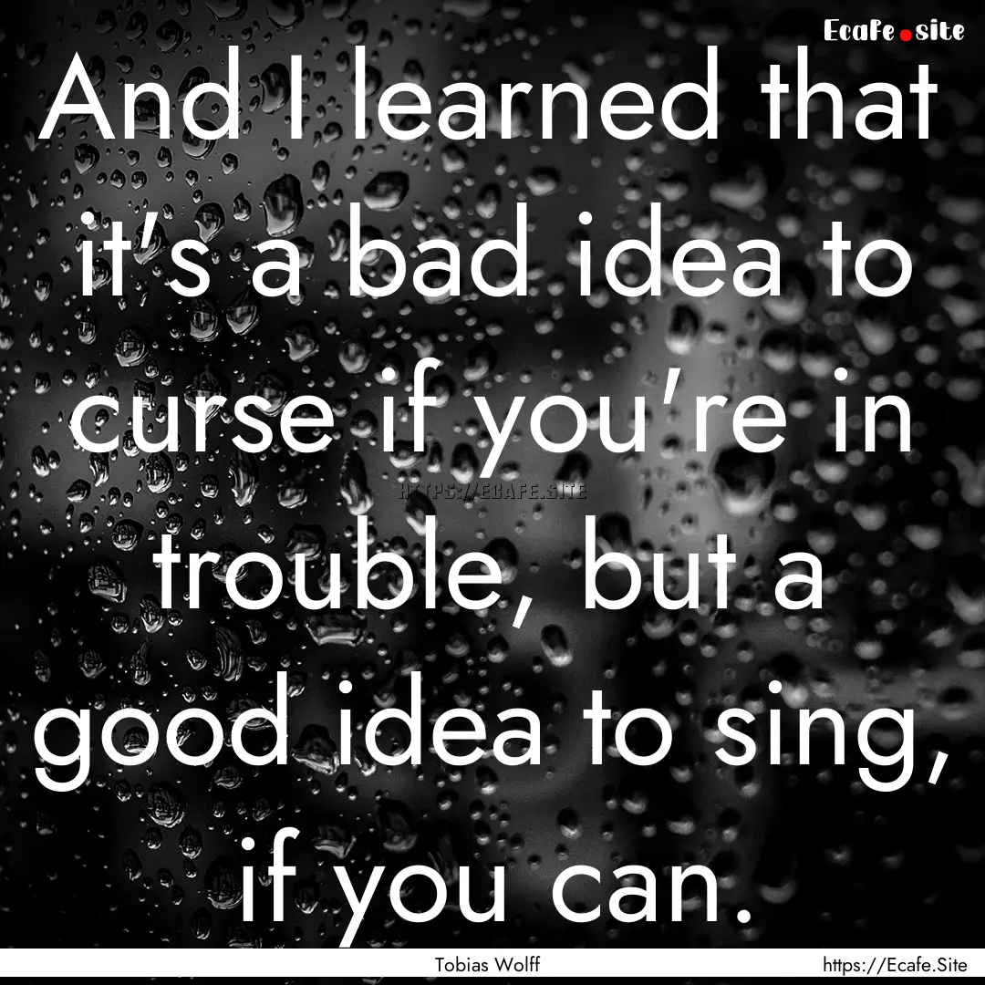 And I learned that it's a bad idea to curse.... : Quote by Tobias Wolff