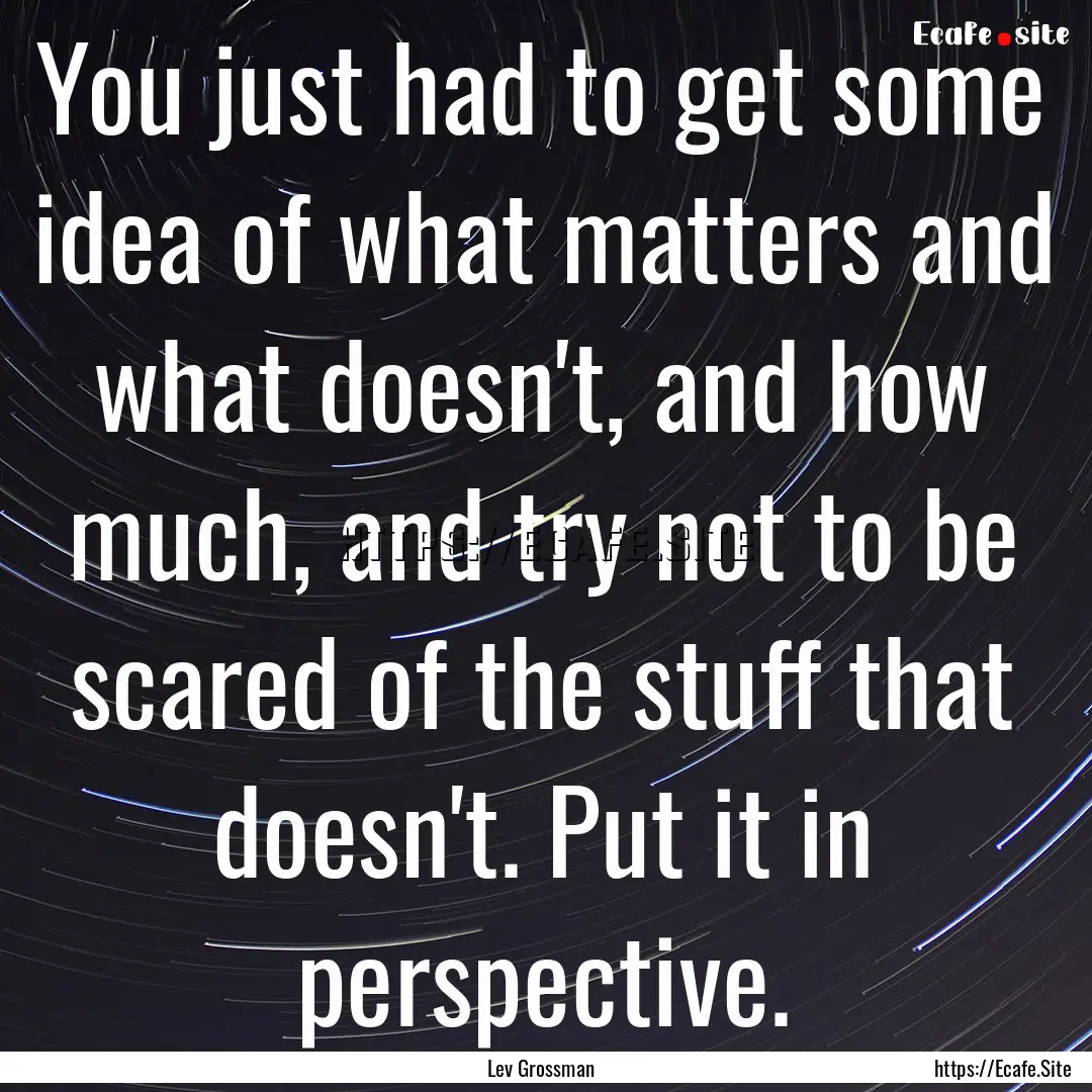 You just had to get some idea of what matters.... : Quote by Lev Grossman