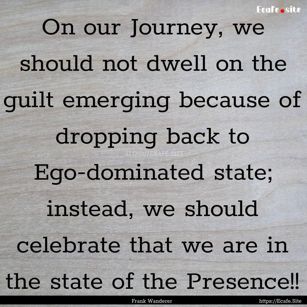 On our Journey, we should not dwell on the.... : Quote by Frank Wanderer