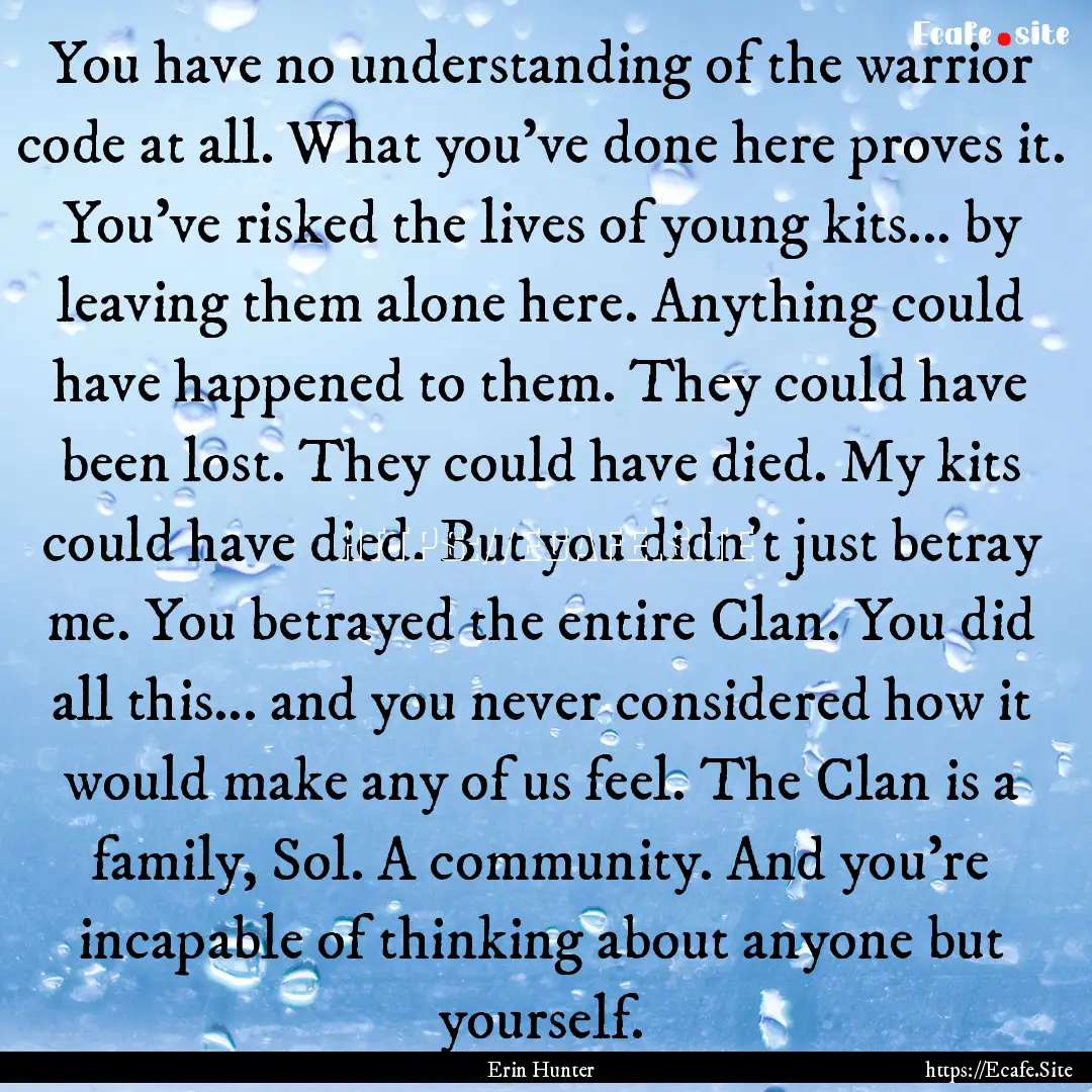 You have no understanding of the warrior.... : Quote by Erin Hunter