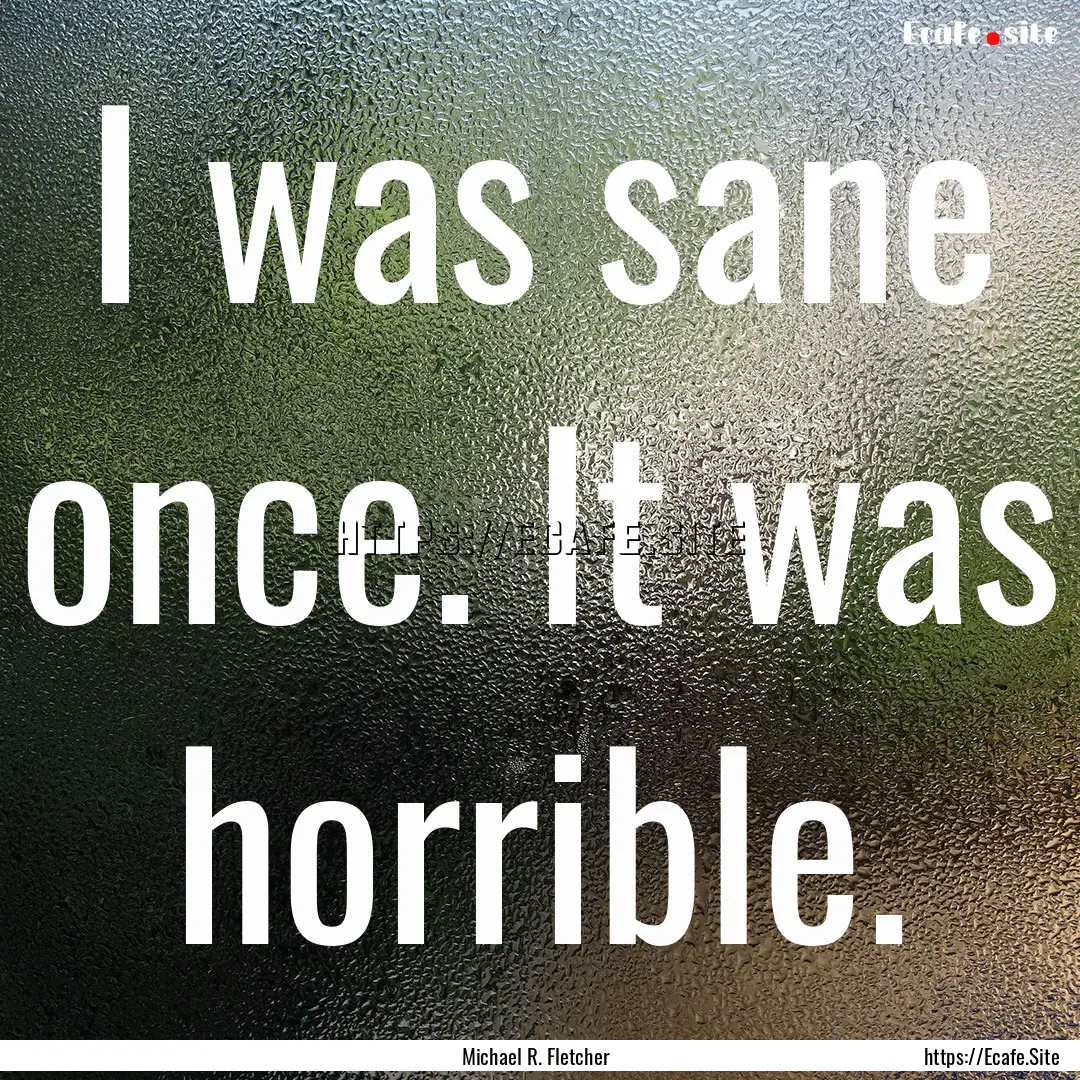 I was sane once. It was horrible. : Quote by Michael R. Fletcher