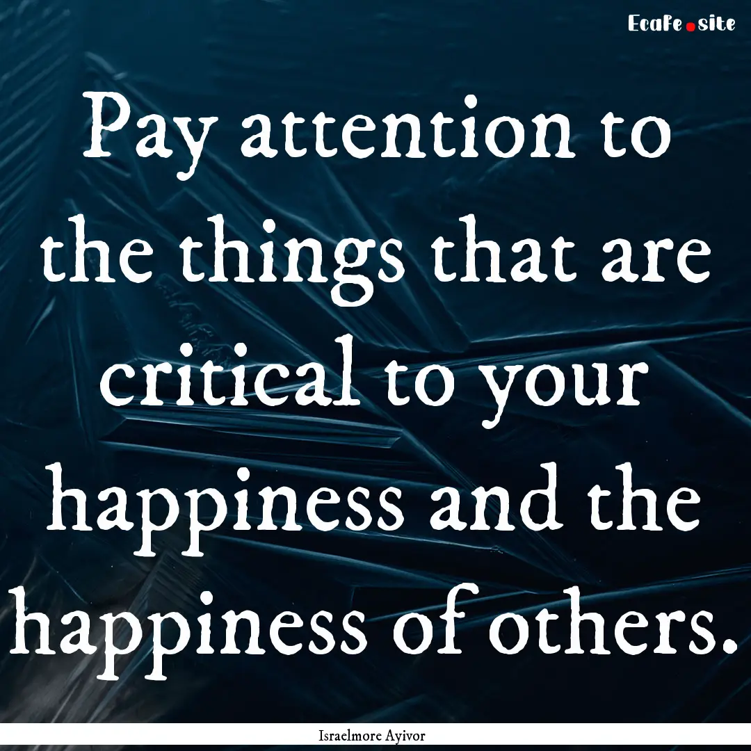 Pay attention to the things that are critical.... : Quote by Israelmore Ayivor