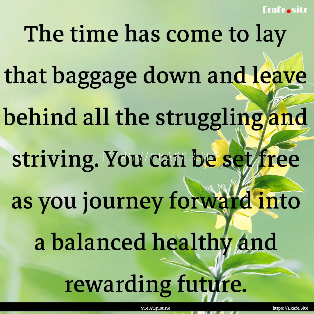 The time has come to lay that baggage down.... : Quote by Sue Augustine