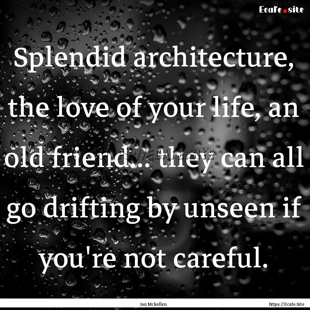 Splendid architecture, the love of your life,.... : Quote by Ian Mckellen