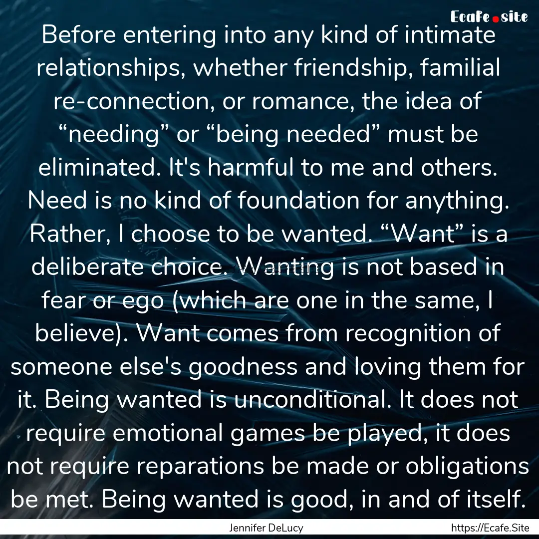 Before entering into any kind of intimate.... : Quote by Jennifer DeLucy