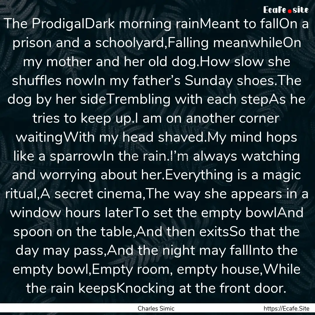 The ProdigalDark morning rainMeant to fallOn.... : Quote by Charles Simic