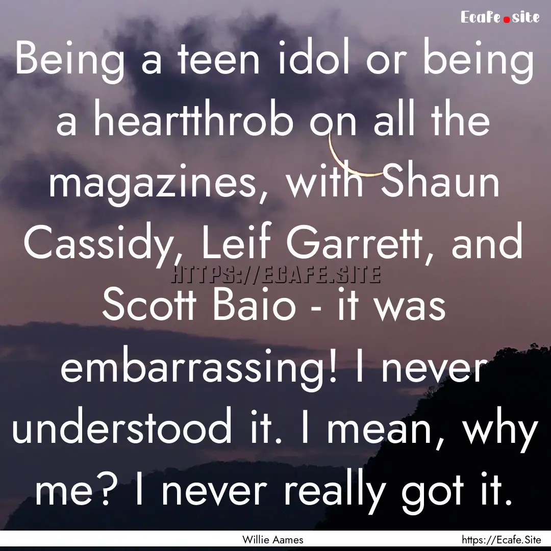 Being a teen idol or being a heartthrob on.... : Quote by Willie Aames