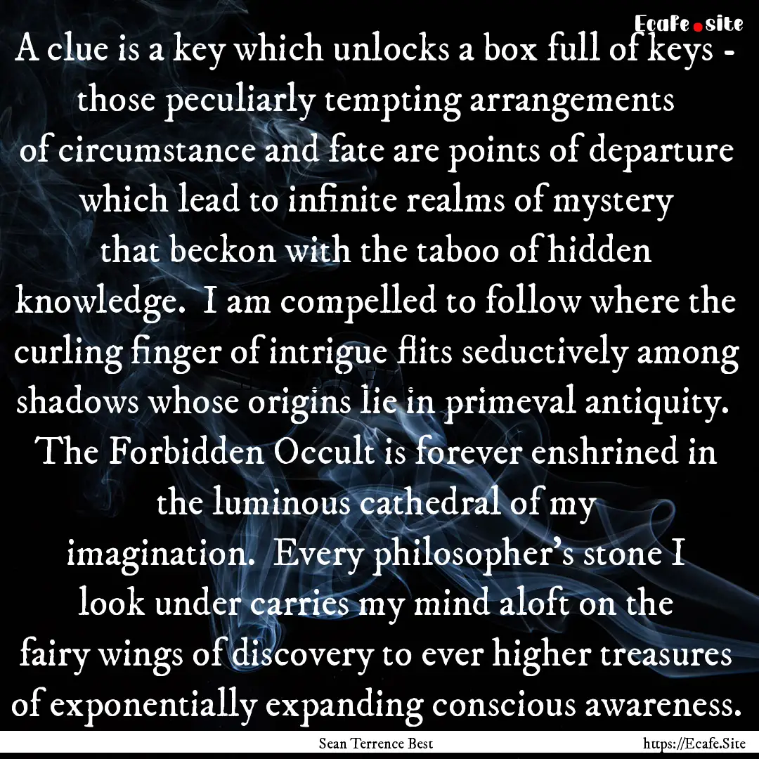 A clue is a key which unlocks a box full.... : Quote by Sean Terrence Best