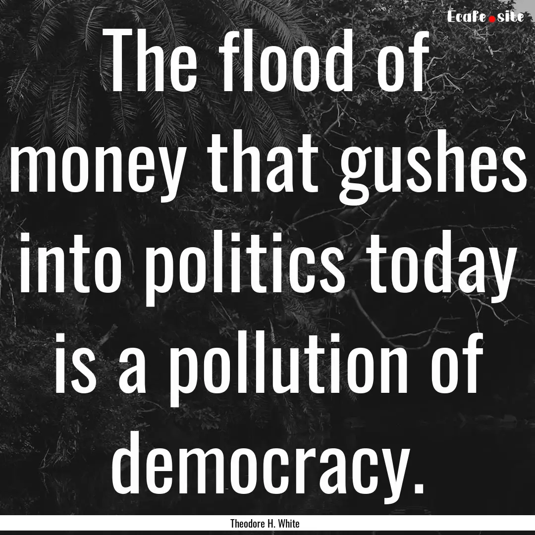 The flood of money that gushes into politics.... : Quote by Theodore H. White