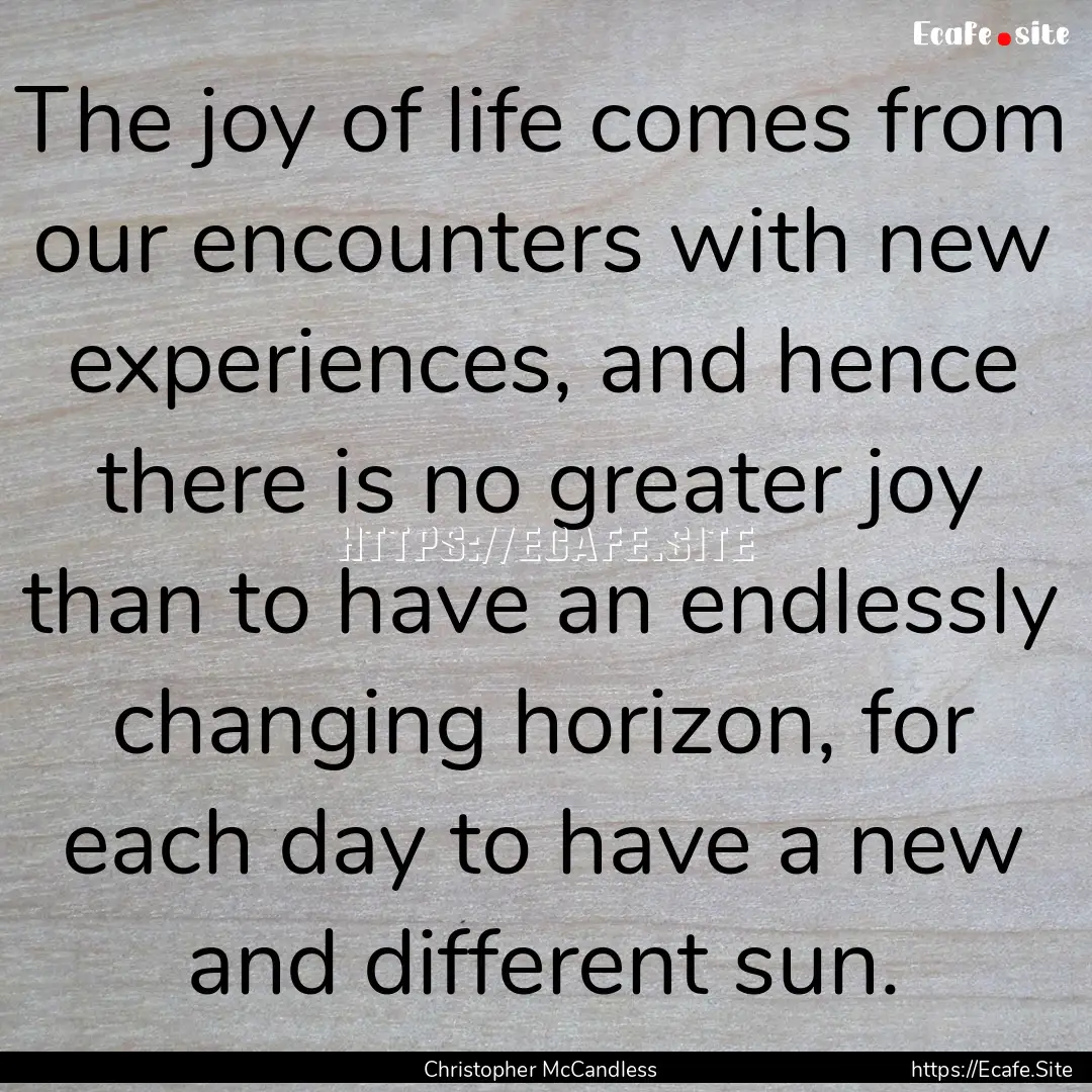 The joy of life comes from our encounters.... : Quote by Christopher McCandless