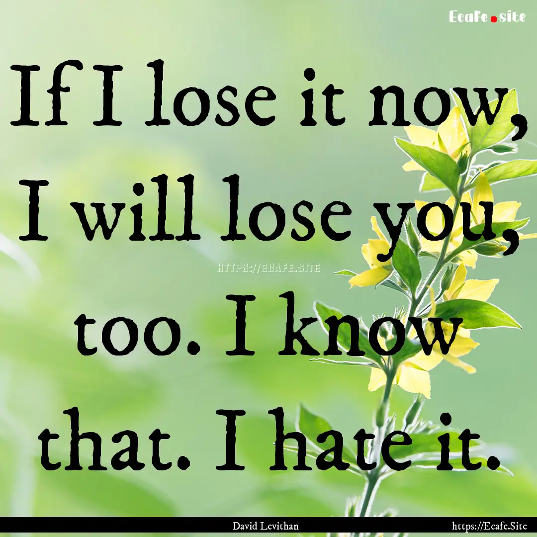 If I lose it now, I will lose you, too. I.... : Quote by David Levithan