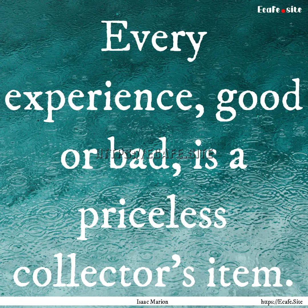 Every experience, good or bad, is a priceless.... : Quote by Isaac Marion