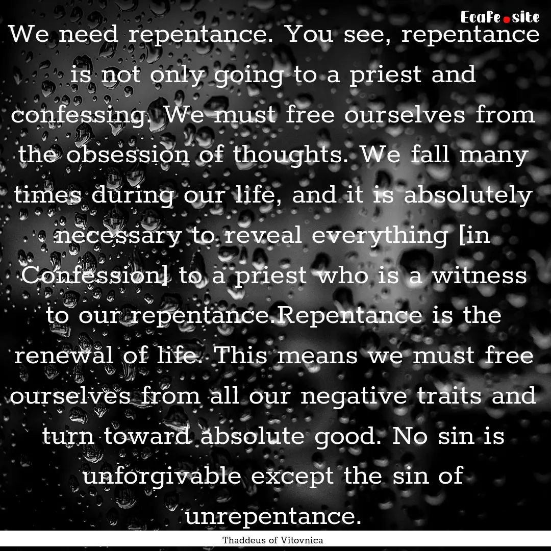 We need repentance. You see, repentance is.... : Quote by Thaddeus of Vitovnica