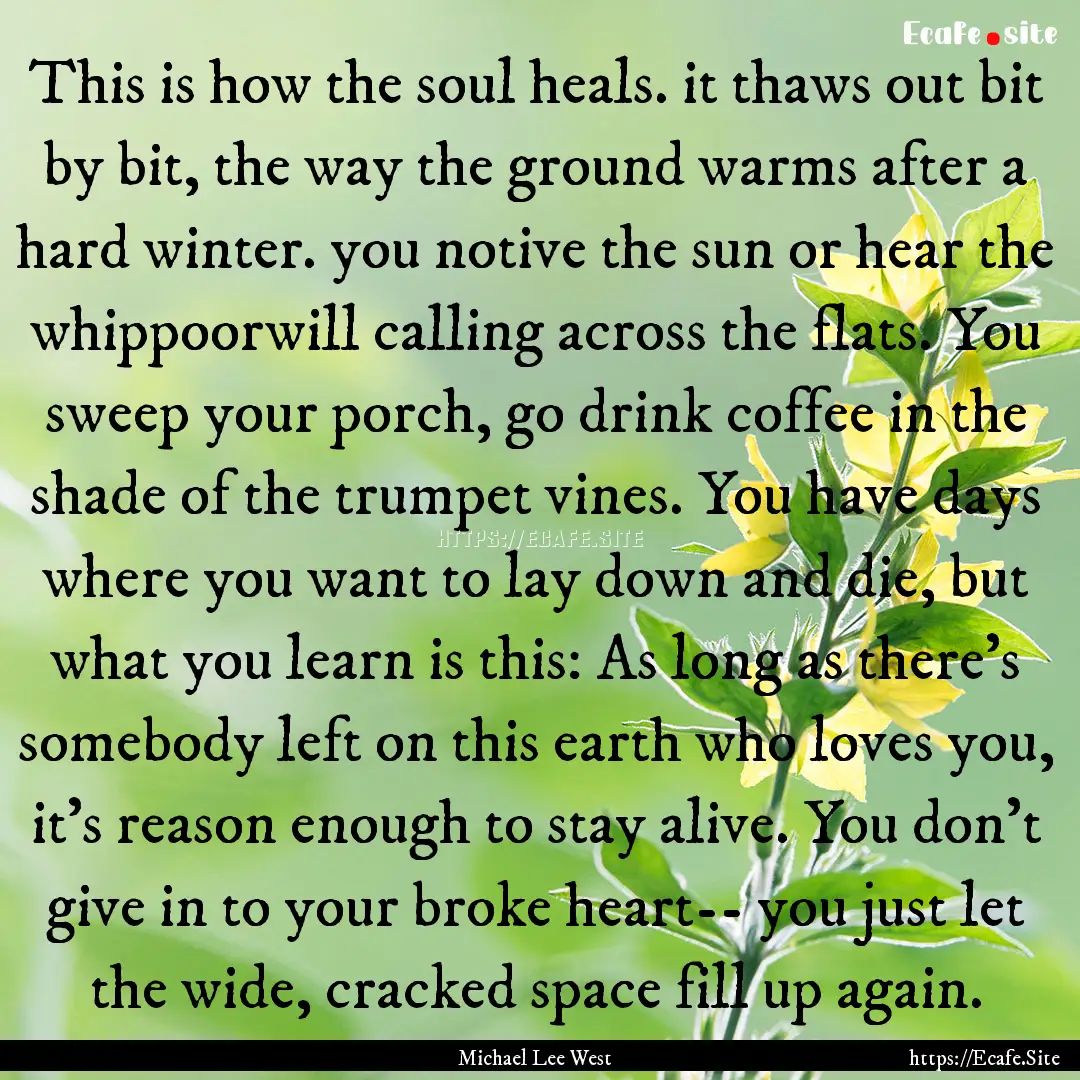 This is how the soul heals. it thaws out.... : Quote by Michael Lee West