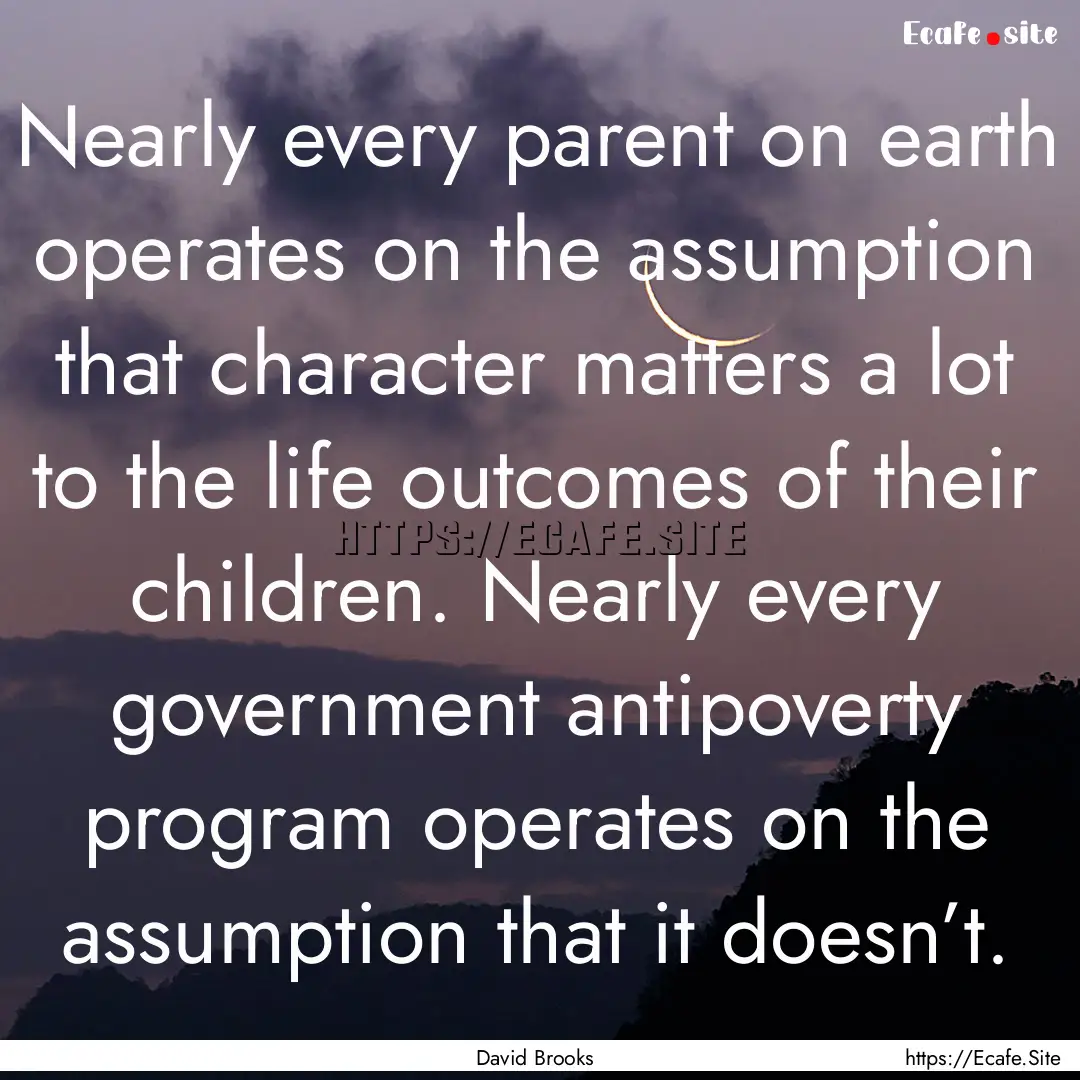 Nearly every parent on earth operates on.... : Quote by David Brooks