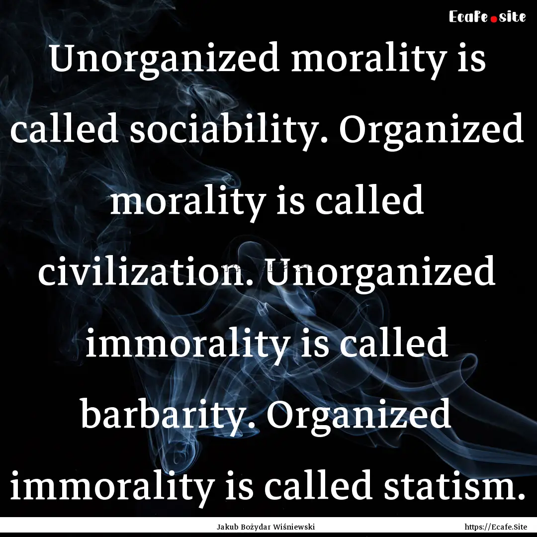 Unorganized morality is called sociability..... : Quote by Jakub Bożydar Wiśniewski