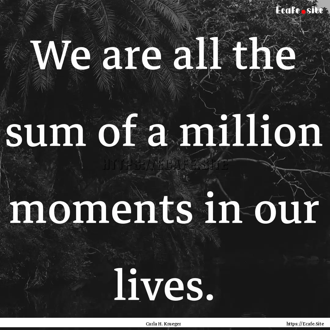 We are all the sum of a million moments in.... : Quote by Carla H. Krueger